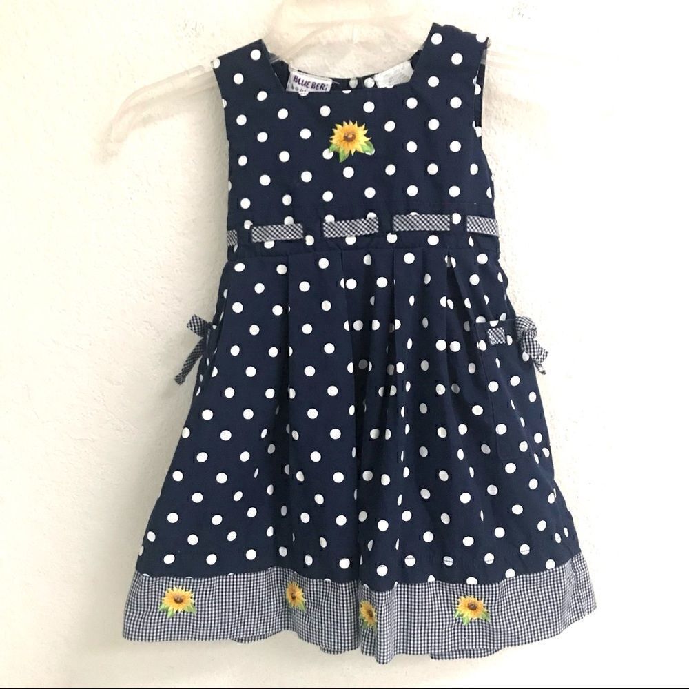 Blueberi Boulevard navy polkadot & sunflower sundress 4T‎